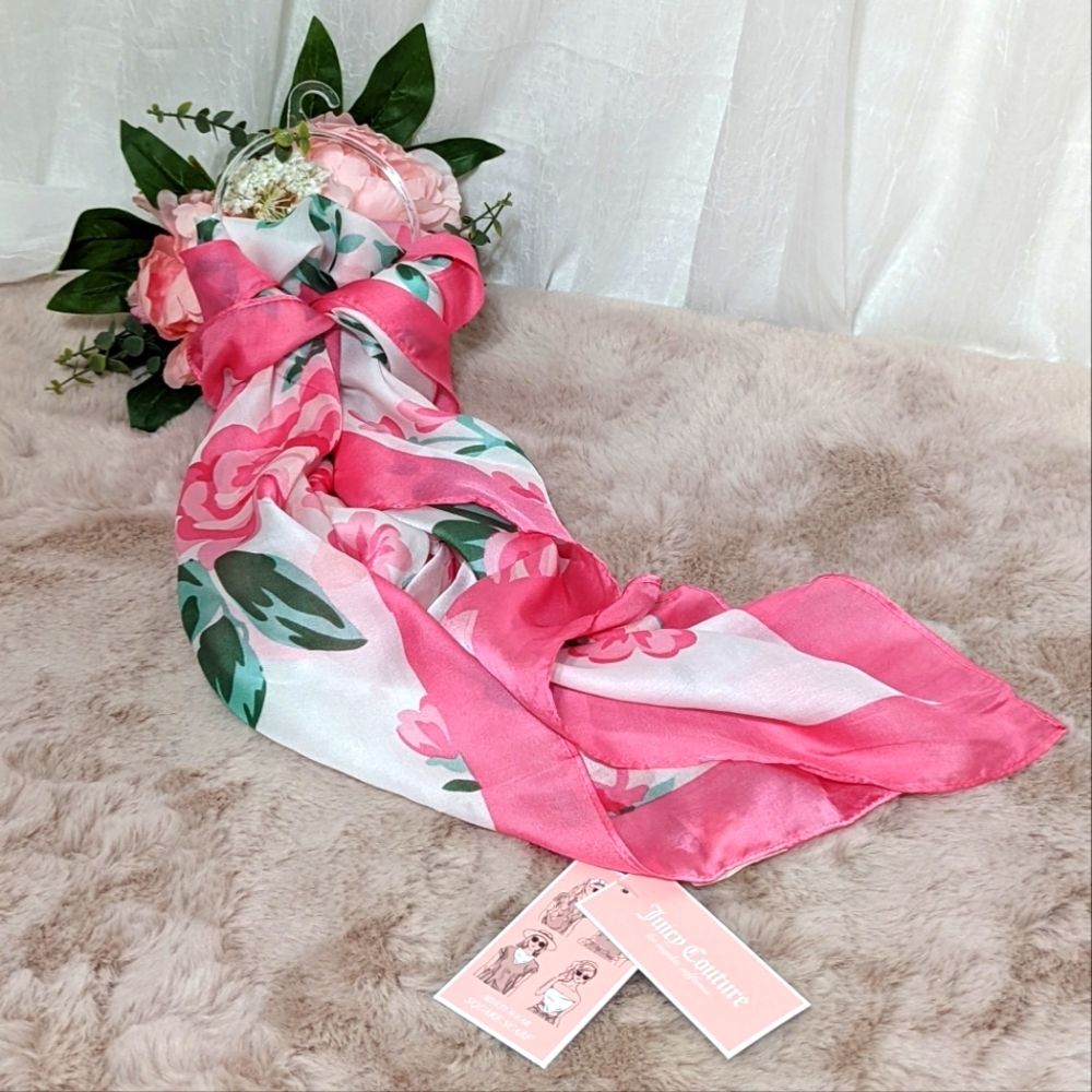 🆕 Pink Floral Multi-Wear Square Scarf 💖 Juicy Couture